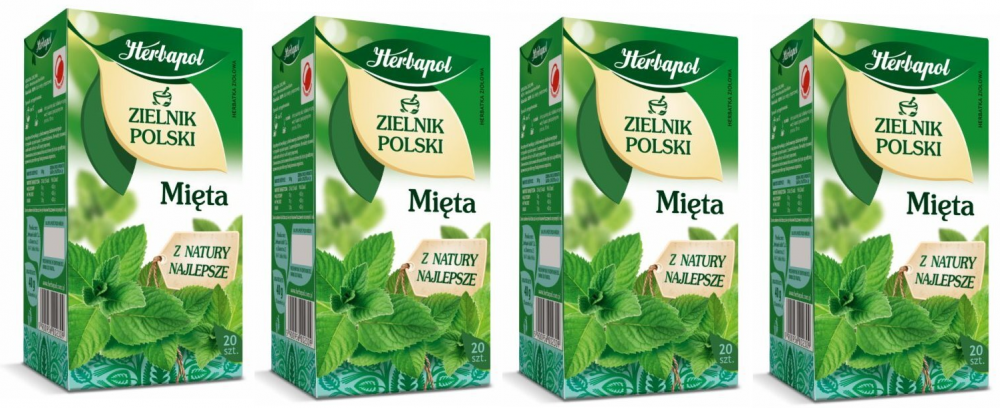 4x herbata ziołowa w torebkach Herbapol Zielnik Polski, mięta, 20 sztuk x 2g