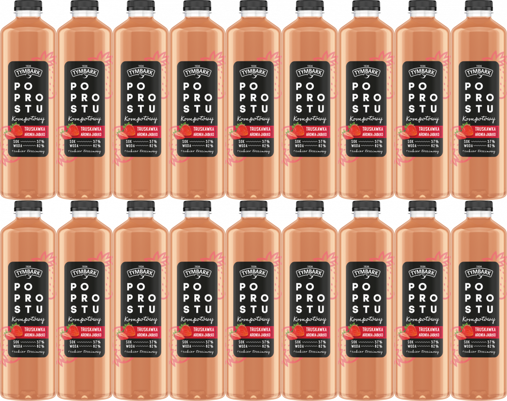 18x Napój Tymbark Po prostu Kompotowy, truskawka/aronia/jabłko, butelka PET, 1.25l