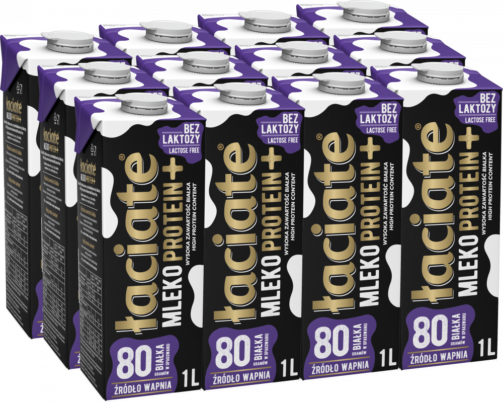 12x Mleko UHT proteinowe Łaciate Protein+, bez laktozy, 0.0%, 1l