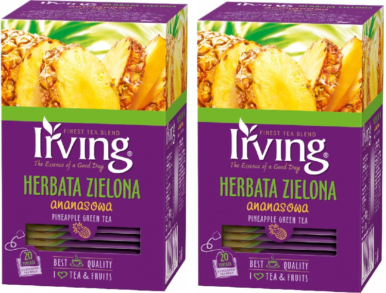2x herbata zielona smakowa w kopertach Irving, ananasowa, 20 sztuk x 1.5g