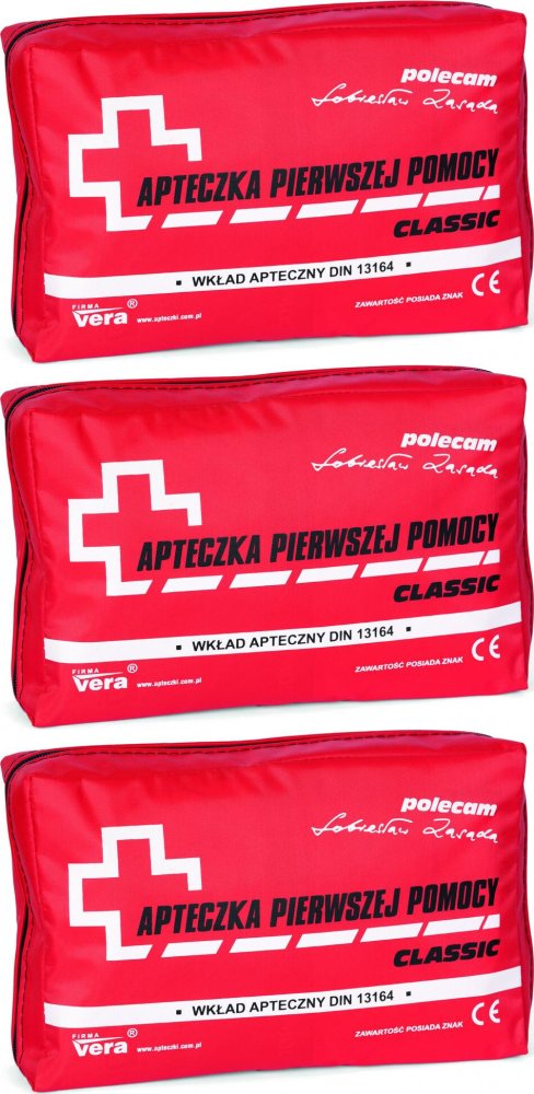 3x Apteczka uniwersalna Vera, w wodoodpornej saszetce, z wyposażeniem, czerwony