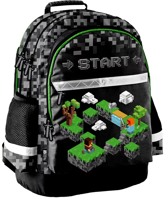 Plecak szkolny Paso Game, dwukomorowy, 41x28x18cm, czarno-zielony