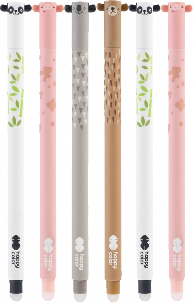6x Długopis wymazywalny Happy Color "Uszaki", 0.5mm, obudowa kolorowa, tusz niebieski