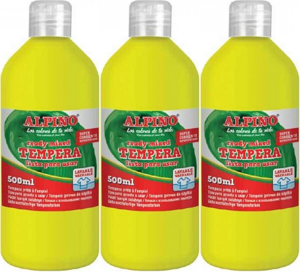 3x Farba plakatowa Alpino, w butelce, 500ml, żółty