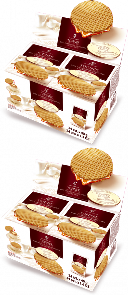 2x Wafel Tofinek Tago, z nadzieniem karmelowym, 40g, 24 sztuki