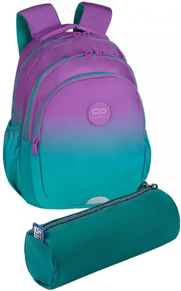 Zestaw Plecak szkolny CoolPack Jerry Gradient Blueberry, trzykomorowy, 21l + Piórnik tuba Oxford School, bez wyposażenia, 22x7.5cm, poliuretan, 