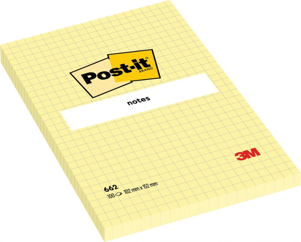 Karteczki samoprzylepne w kratkę Post-it, 102x152mm, 100 karteczek, żółty pastelowy