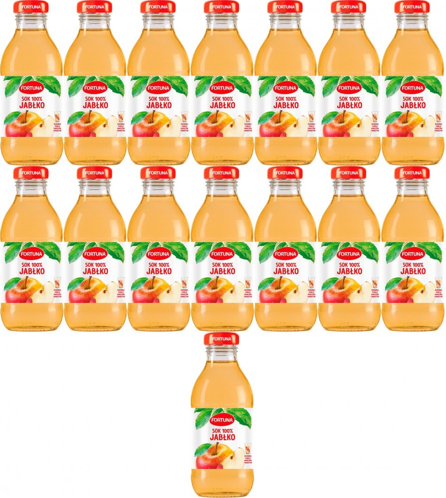 15x Sok jabłkowy 100% Fortuna, butelka szklana, 0.3l