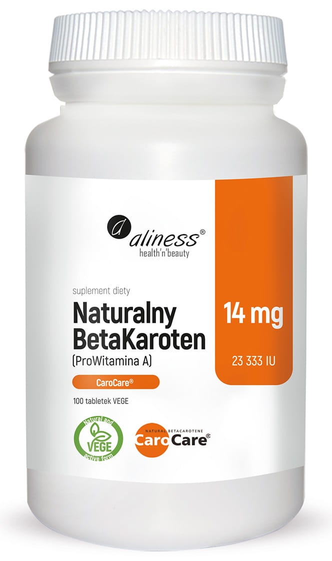 Naturalny BetaKaroten 14mg CaroCare ProWitamina A 25 000IU 100tab Vege Aliness