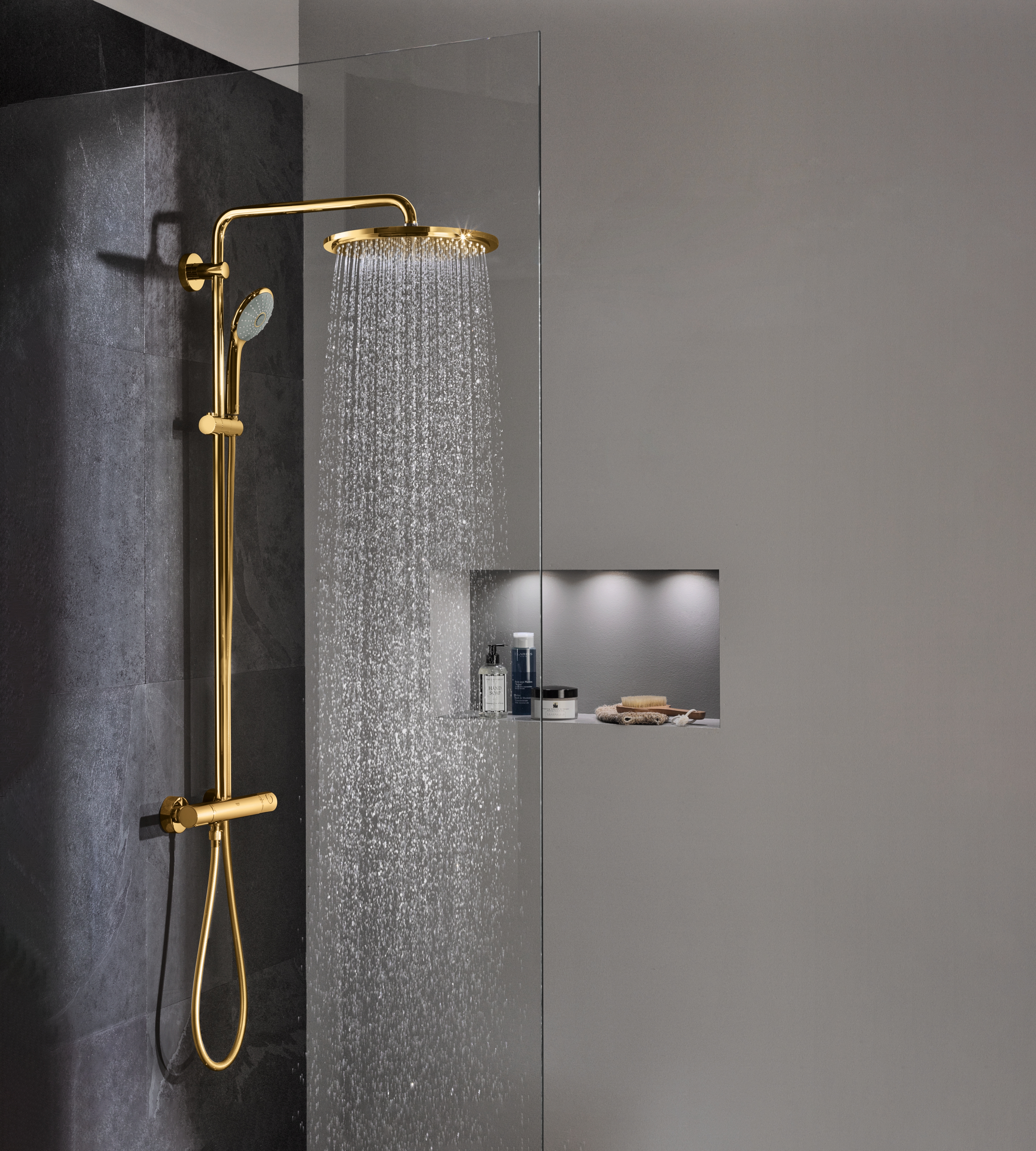 Grohe Euphoria System 310 zestaw prysznicowy ścienny termostatyczny z deszczownicą cool sunrise 26075GL0