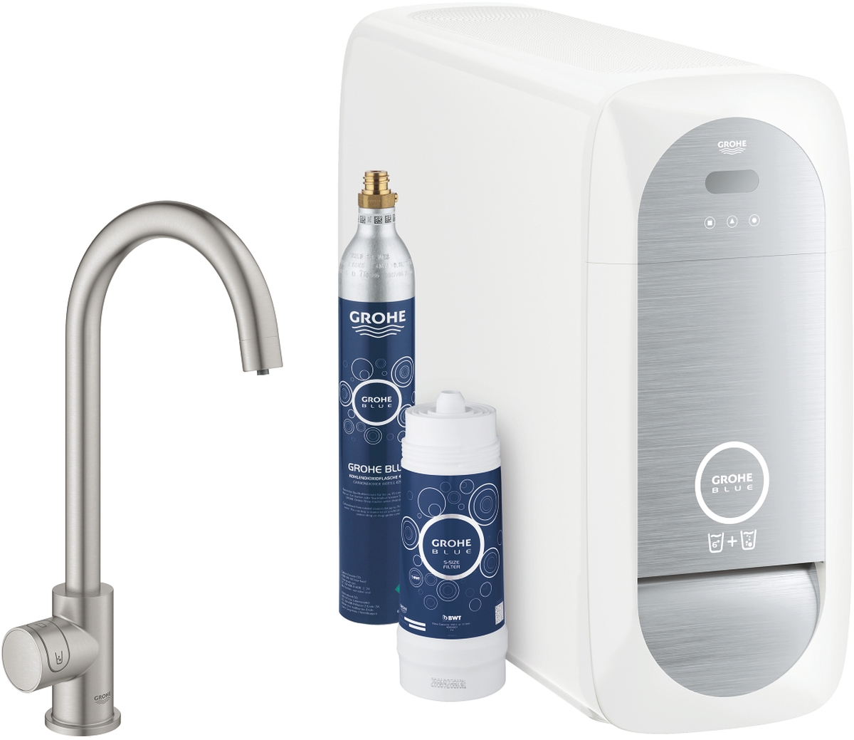 Grohe Blue Home zestaw startowy z zaworem kuchennym Mono stal nierdzewna 31498DC1