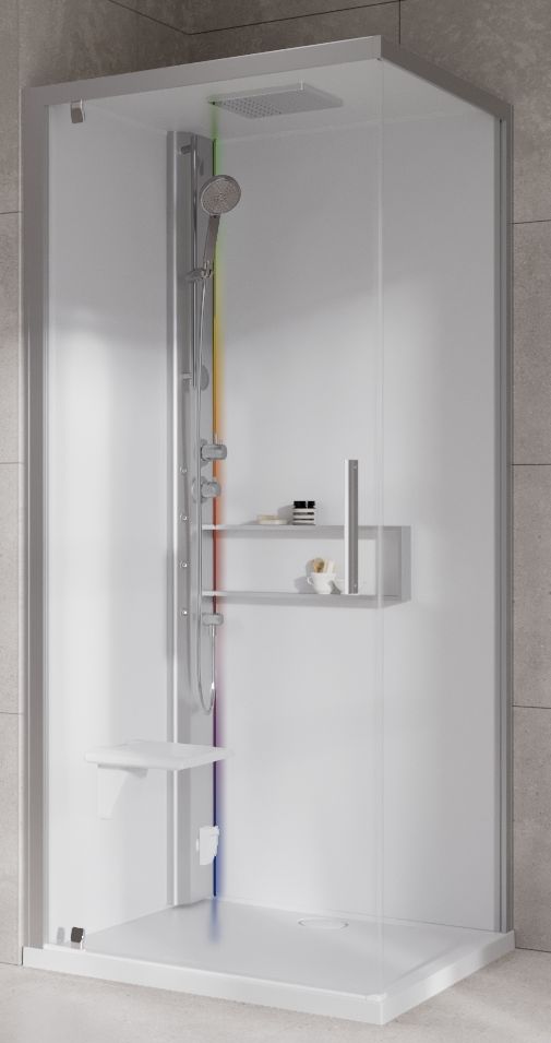 Novellini Glax 2 2.0 G+F kabina z hydromasażem 80 cm kwadratowa lewa parowa z brodzikiem srebrna G22GF80ST5-1BB