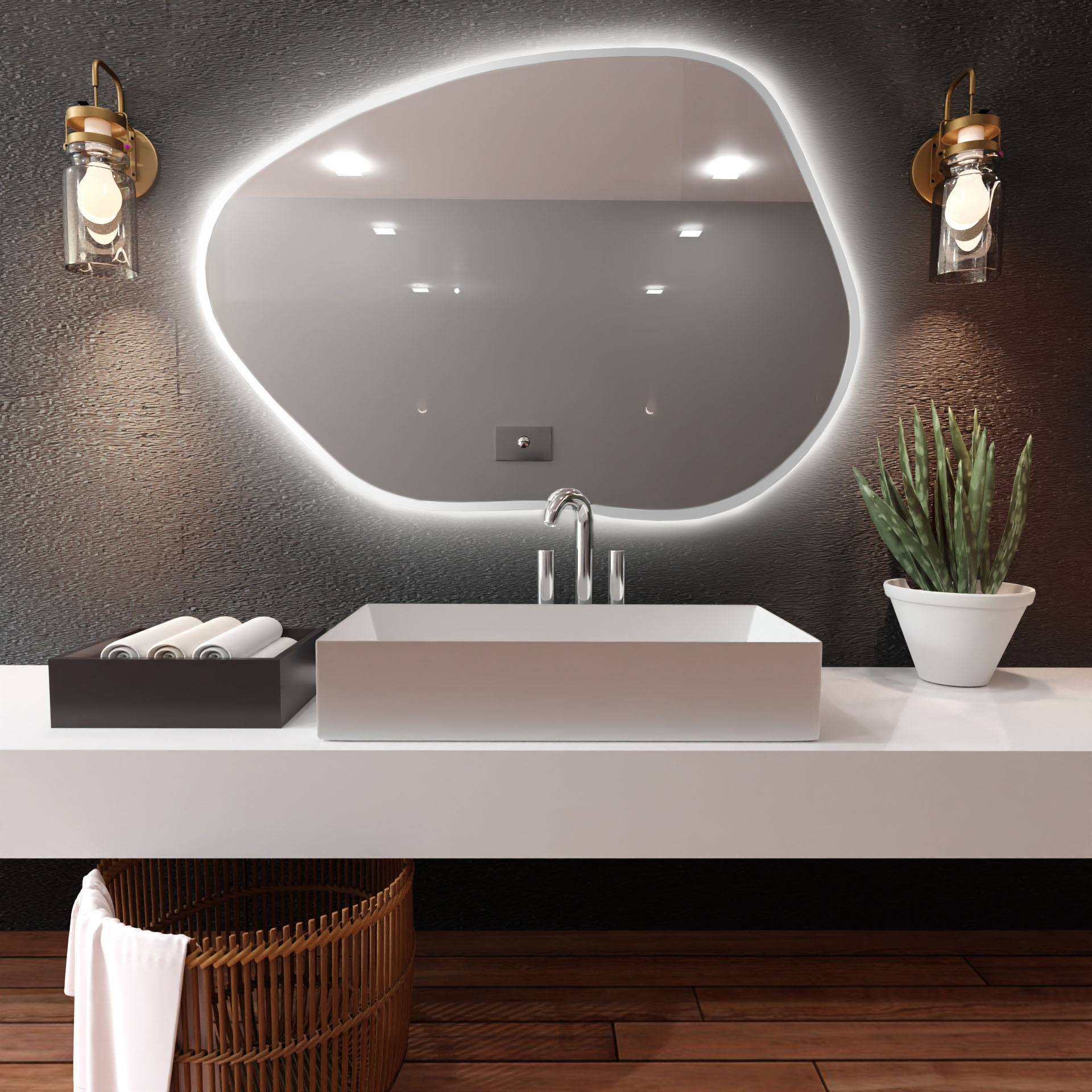 Baltica Design Bright Stain I lustro 60x43 cm białe barwa światła neutralna z włącznikiem bezdotykowym