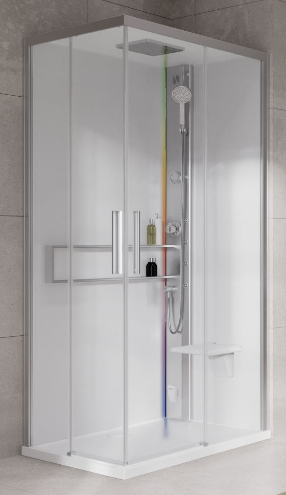 Novellini Glax 2 2.0 A kabina z hydromasażem 90x70 cm prawa parowa z brodzikiem srebrna G22A9079DM5-1BB