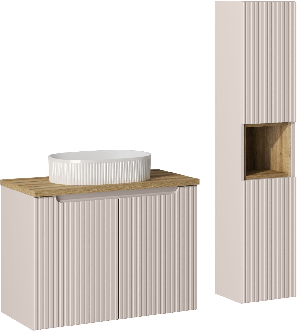 Zestaw Comad Nova Cashmere szafka 80x39x57 cm podumywalkowa wisząca kaszmir z blatem, umywalką, szafką boczną i regałem SET-NOC B OAK ...