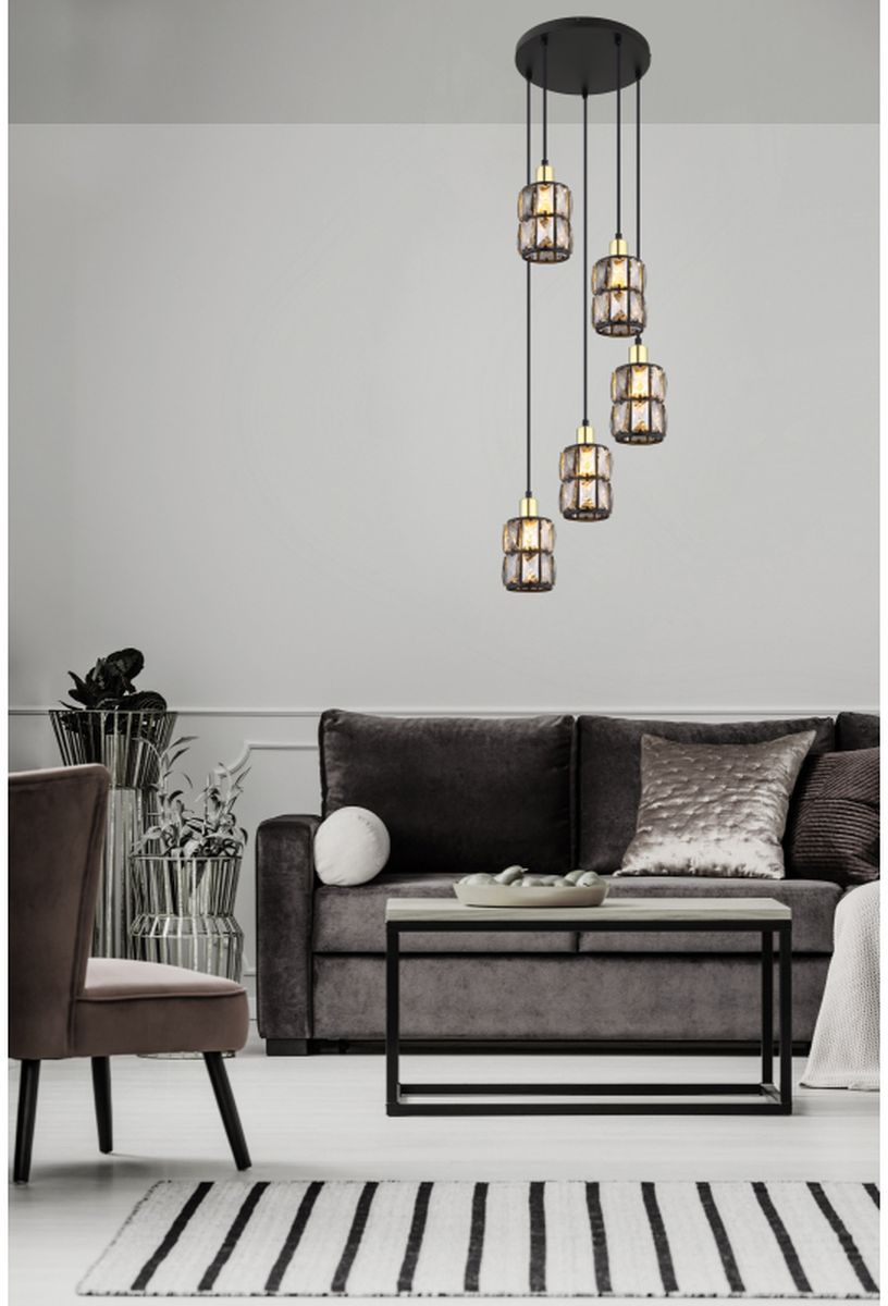 Globo Lighting Wolli lampa wisząca 5x40W czarny mat/kryształ 15761-5B