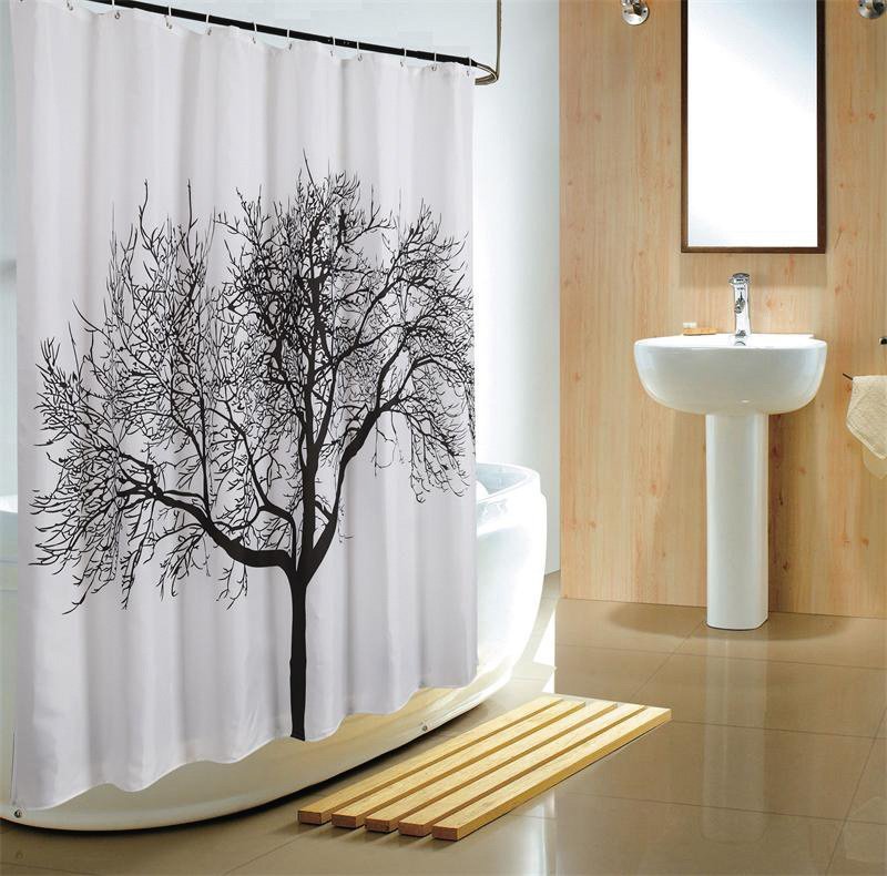 Aqualine zasłona prysznicowa 180x200 cm poliester czarno/biała/drzewo ZP008 - Wysyłka w 24h