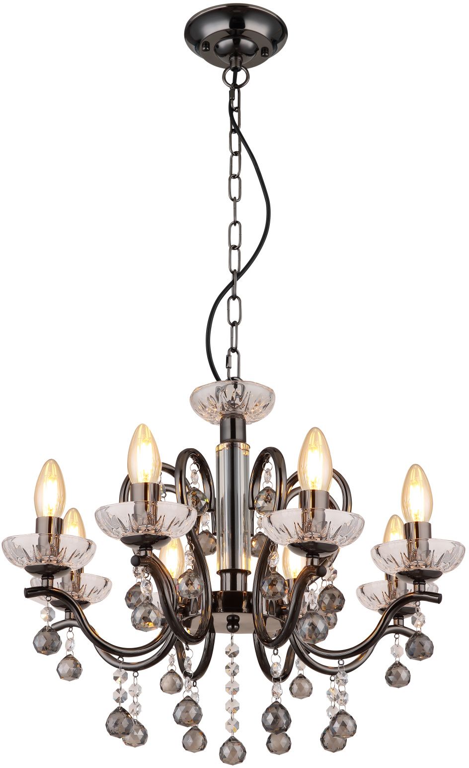 Globo Lighting Camila lampa wisząca 8x40 W czarna-kryształ 64134-8