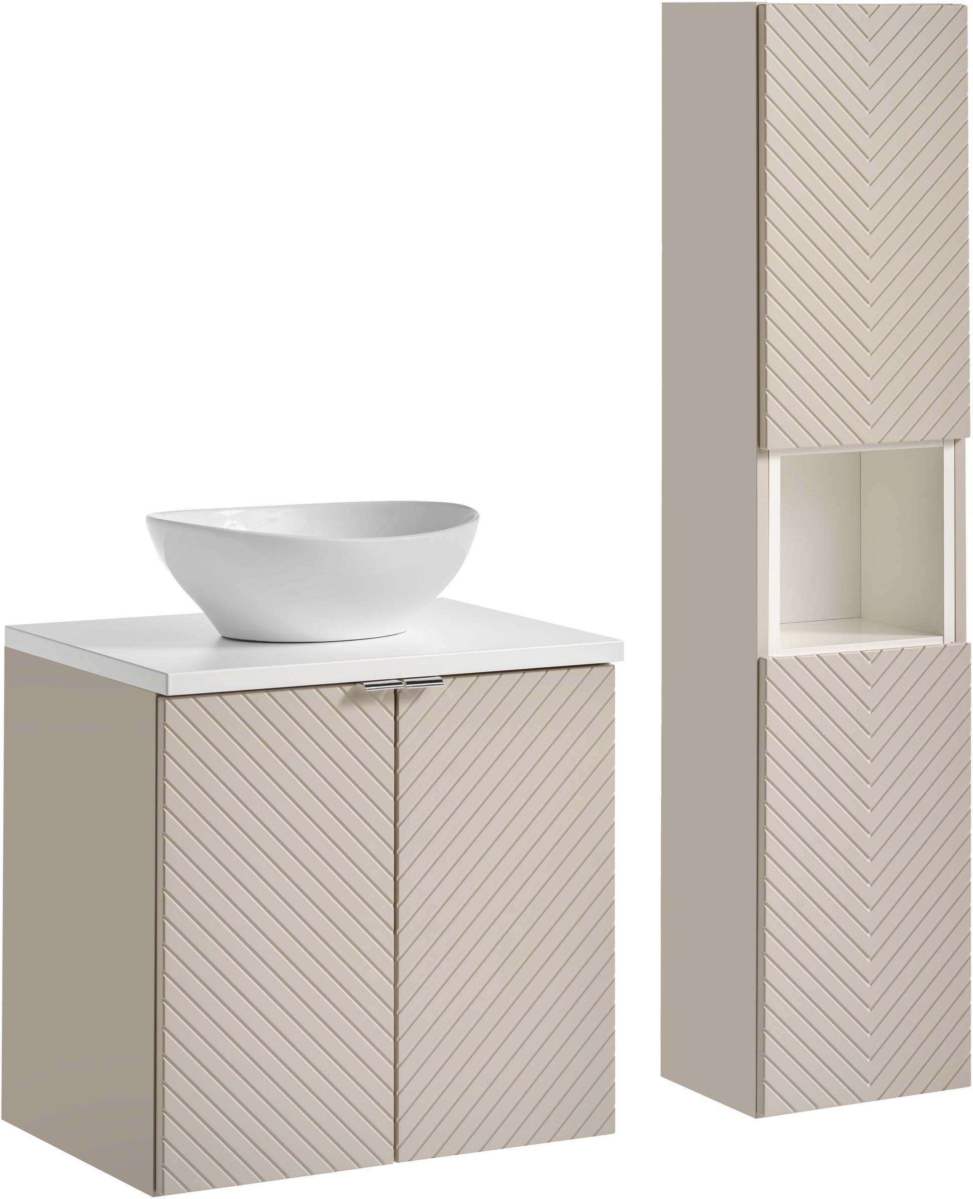 Zestaw Comad Viva Cashmere szafka 60x39x57 cm podumywalkowa wisząca kaszmir z blatem białym, umywalką i szafką boczną SET-VIC B WHITE ...