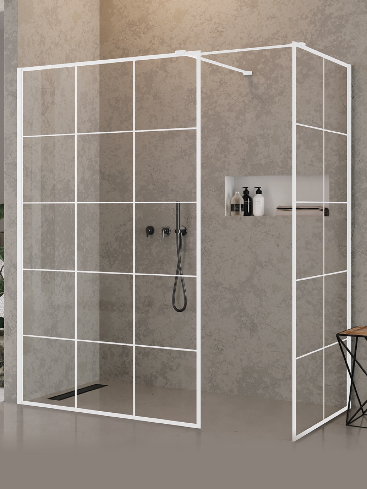 New Trendy New Modus White kabina prysznicowa walk-in 130x100 cm prostokątna biały mat/szkło ze wzorem EXK-2305