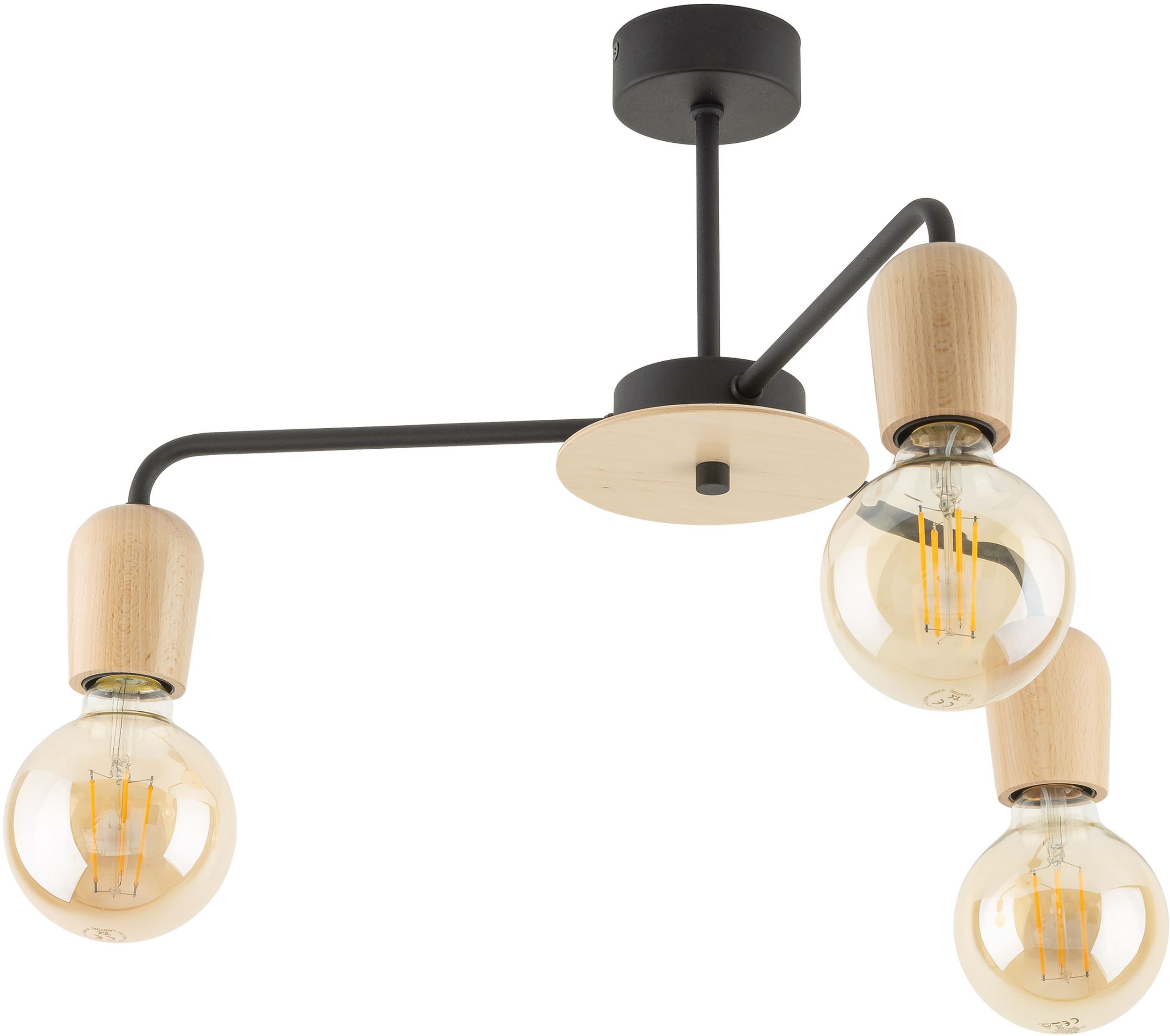 TK Lighting Miriam lampa podsufitowa 3x15W czarny/drewniany 4968