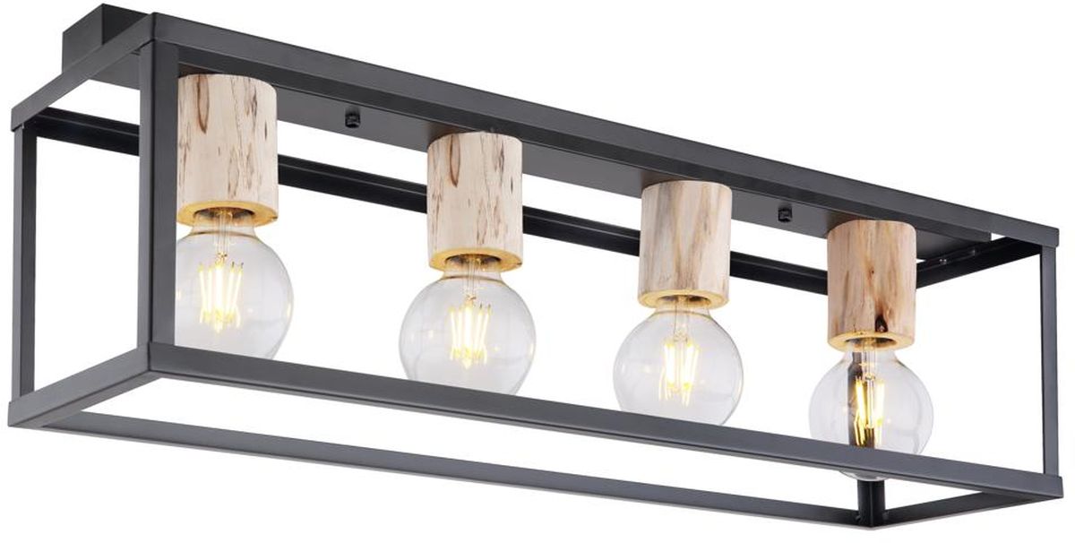 Candellux Retro lampa podsufitowa 4x40W czarna/drewniana 34-00798