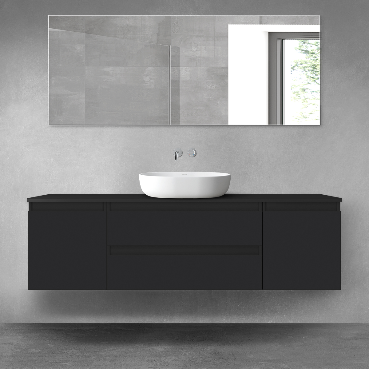 Oltens Vernal zestaw mebli łazienkowych 160 cm z blatem czarny mat 68377300 - Wysyłka w 24h