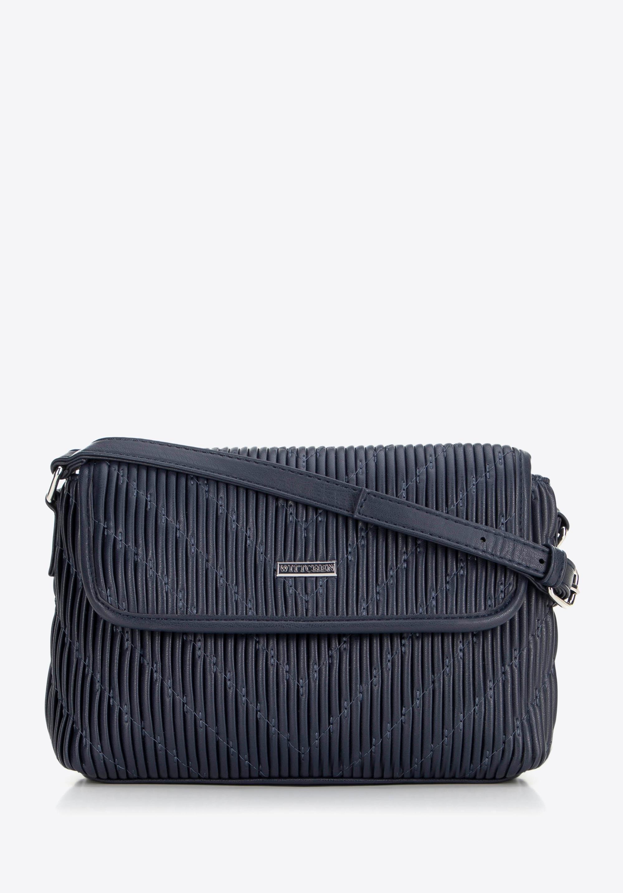 Damska crossbody w pionowe przeszycia z ekoskóry granatowa
