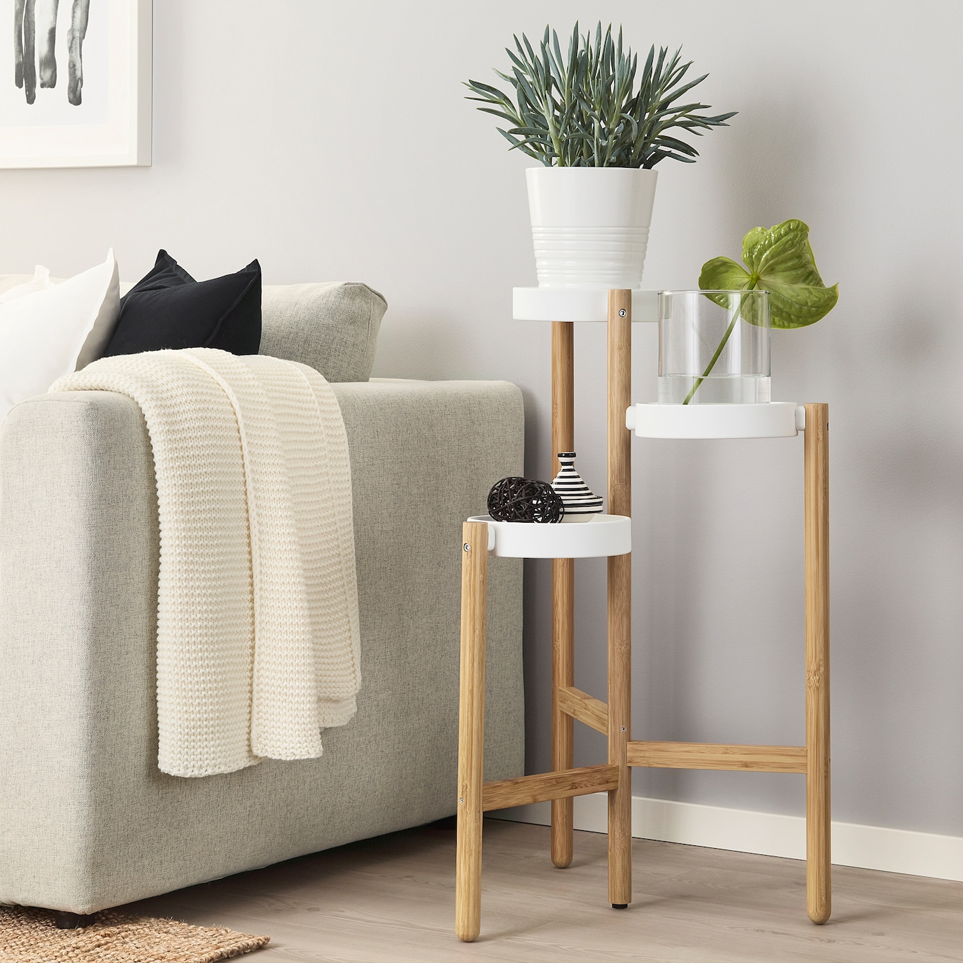 IKEA SATSUMAS stojak na doniczkę, bambus/biały, 78 cm