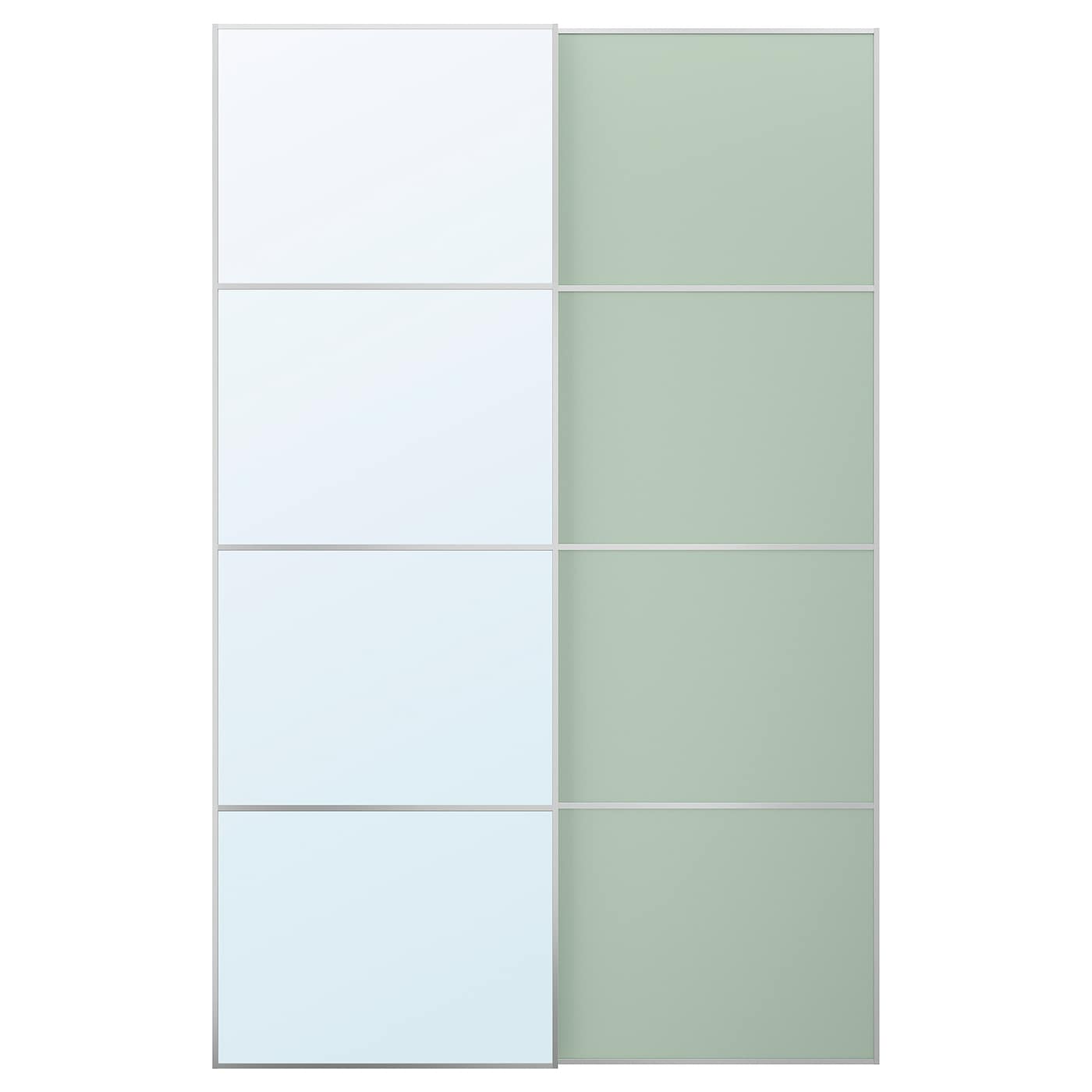 IKEA MEHAMN/AULI Drzwi przesuwne, aluminium 2str/jasnozielony lustro, 150x236 cm