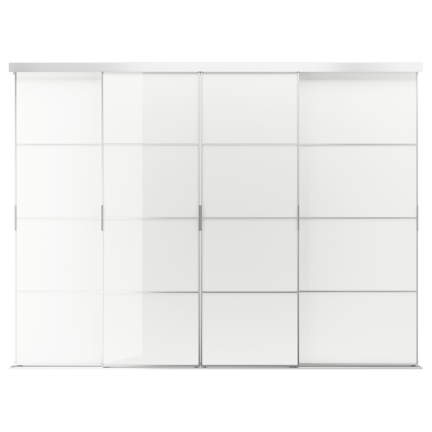 IKEA SKYTTA / FÄRVIK kombinacja drzwi przesuwnych, aluminium/biały szkło, 326x240 cm