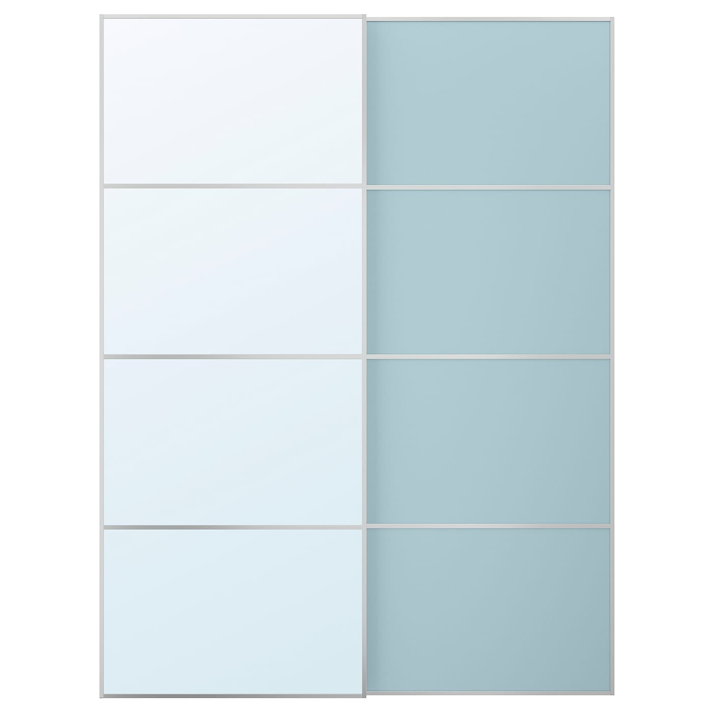IKEA MEHAMN/AULI Drzwi przesuwne, aluminium 2str/jasnoniebieski lustro, 150x201 cm