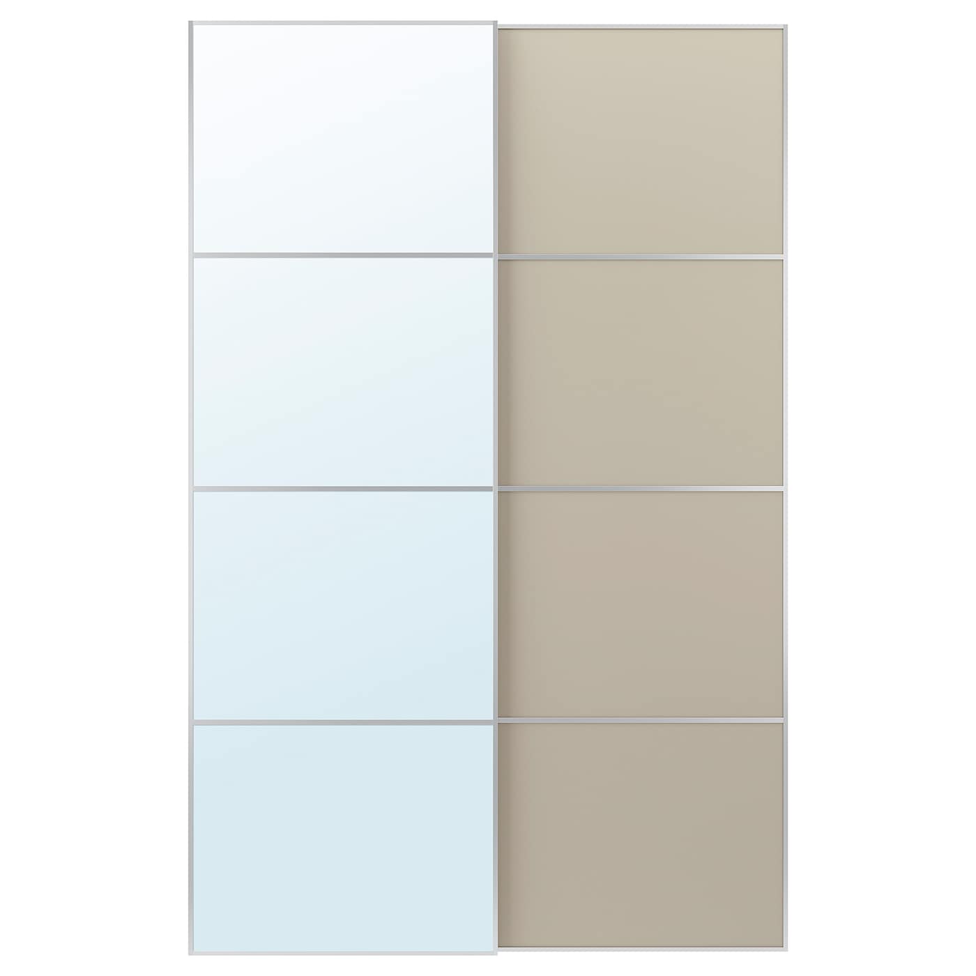 IKEA AULI / MEHAMN Drzwi przesuwne, aluminium lustro/2str szarobeżowy, 150x236 cm