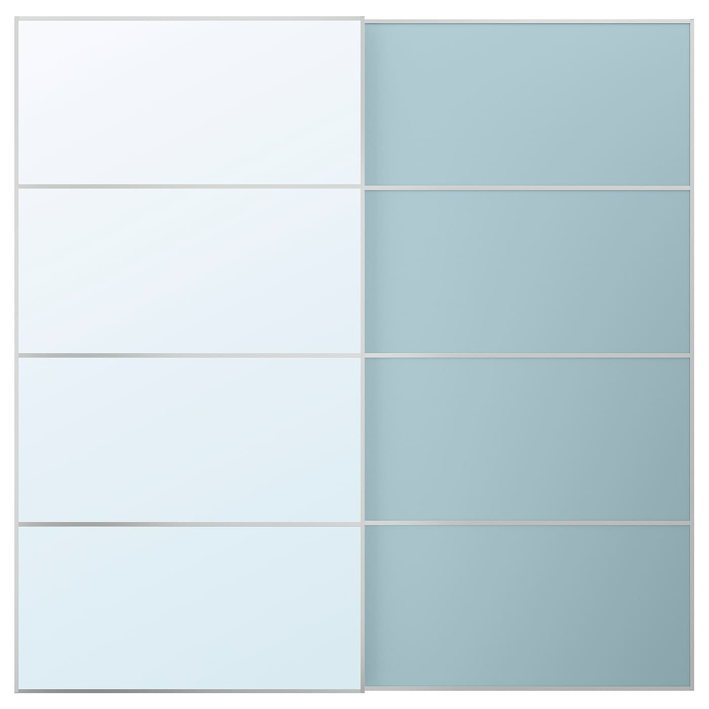 IKEA MEHAMN/AULI Drzwi przesuwne, aluminium 2str/jasnoniebieski lustro, 200x201 cm
