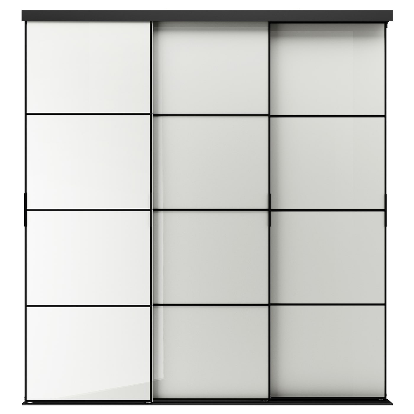IKEA SKYTTA / HOKKSUND kombinacja drzwi przesuwnych, czarny/wysoki połysk jasnoszary, 226x240 cm