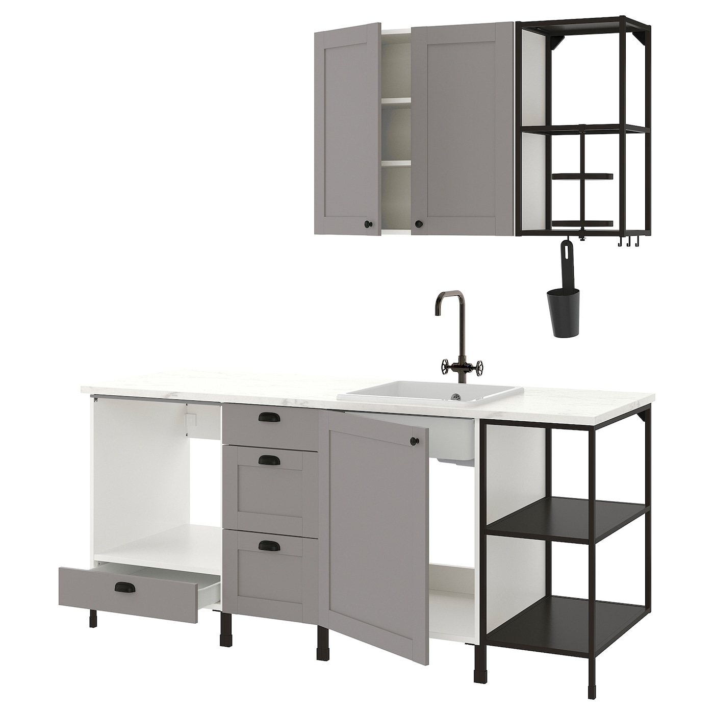 IKEA ENHET kuchnia, antracyt/szary rama, 203x63.5x222 cm