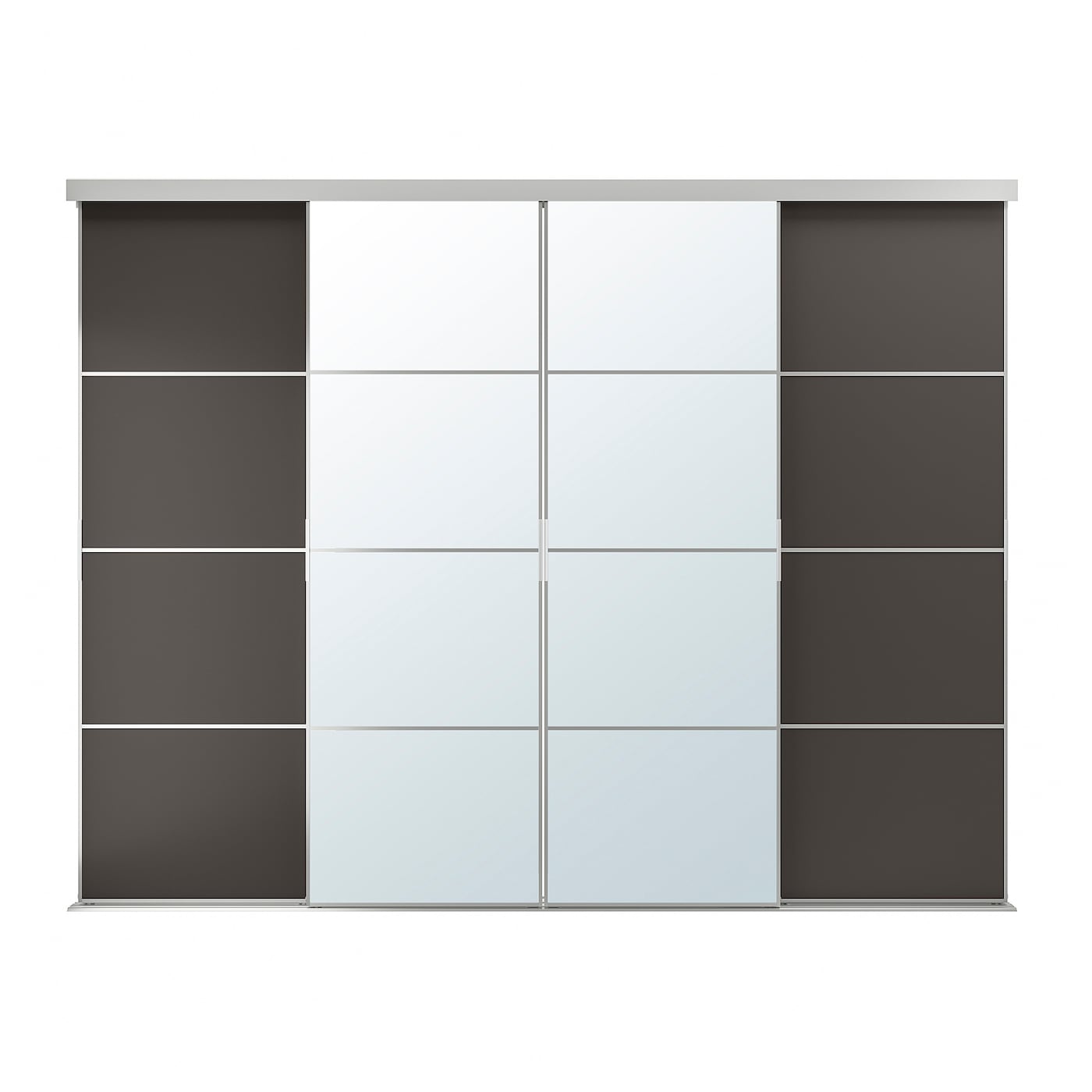 IKEA SKYTTA / MEHAMN/AULI kombinacja drzwi przesuwnych, aluminium/ciemnoszary lustro, 301x240 cm