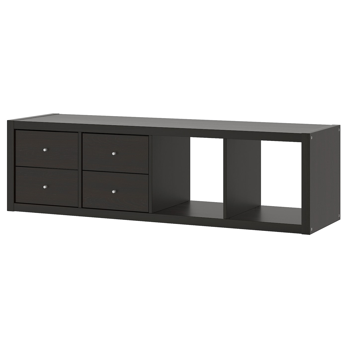 IKEA KALLAX regał/2 wkłady, z 4 szufladami/czarnobrąz, 147x42 cm