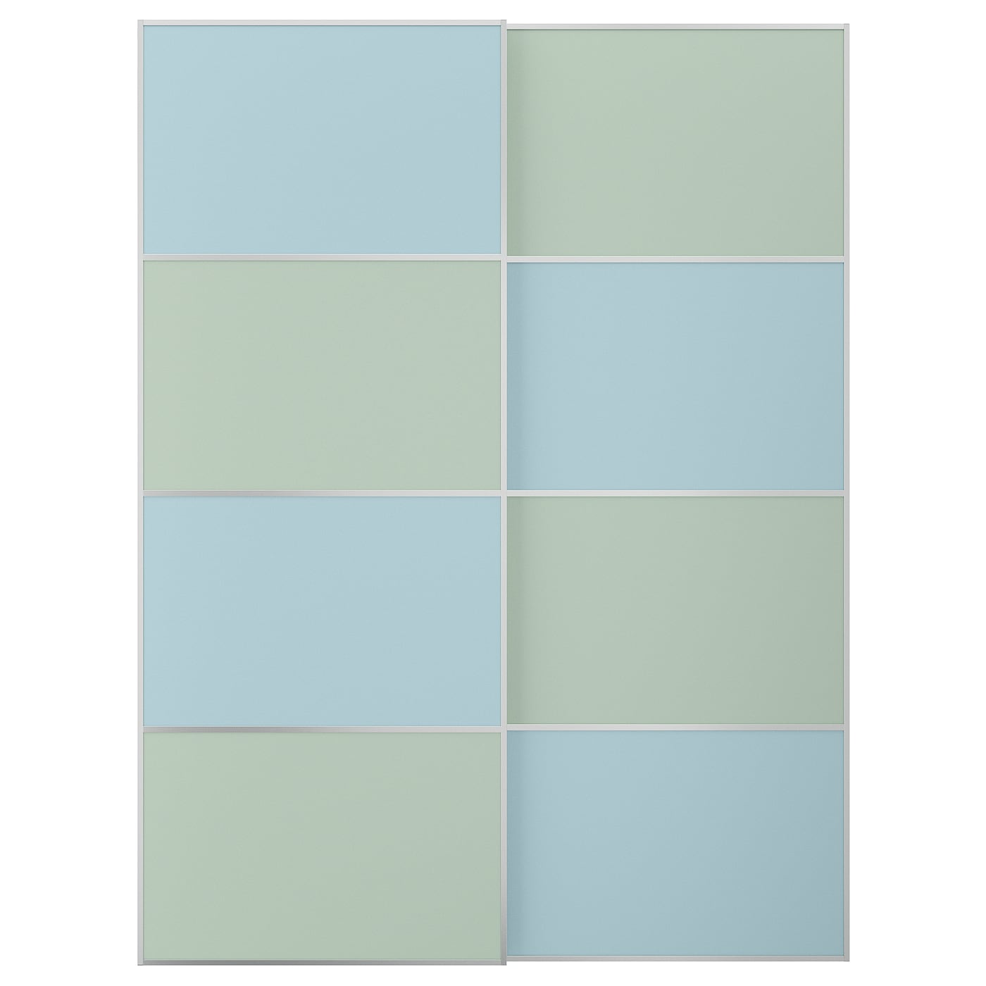 IKEA MEHAMN Drzwi przesuwne, aluminium 2str/jasnoniebieski jasnozielony, 150x201 cm