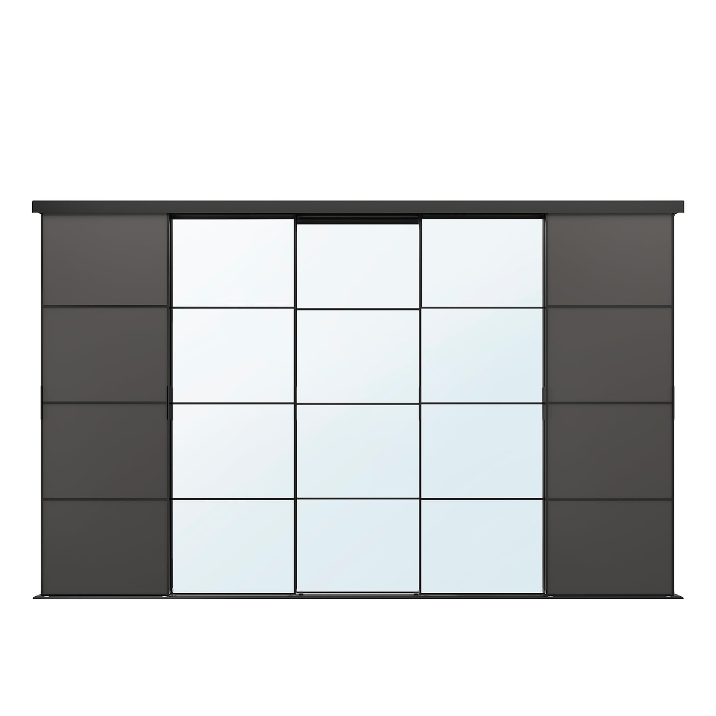 IKEA SKYTTA / MEHAMN/AULI kombinacja drzwi przesuwnych, czarny/ciemnoszary lustro, 376x240 cm