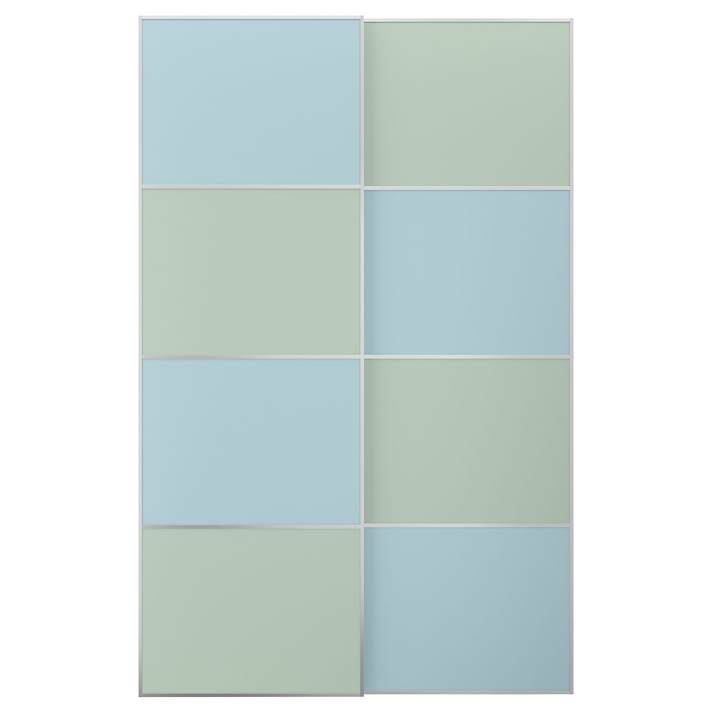 IKEA MEHAMN Drzwi przesuwne, aluminium 2str/jasnoniebieski jasnozielony, 150x236 cm