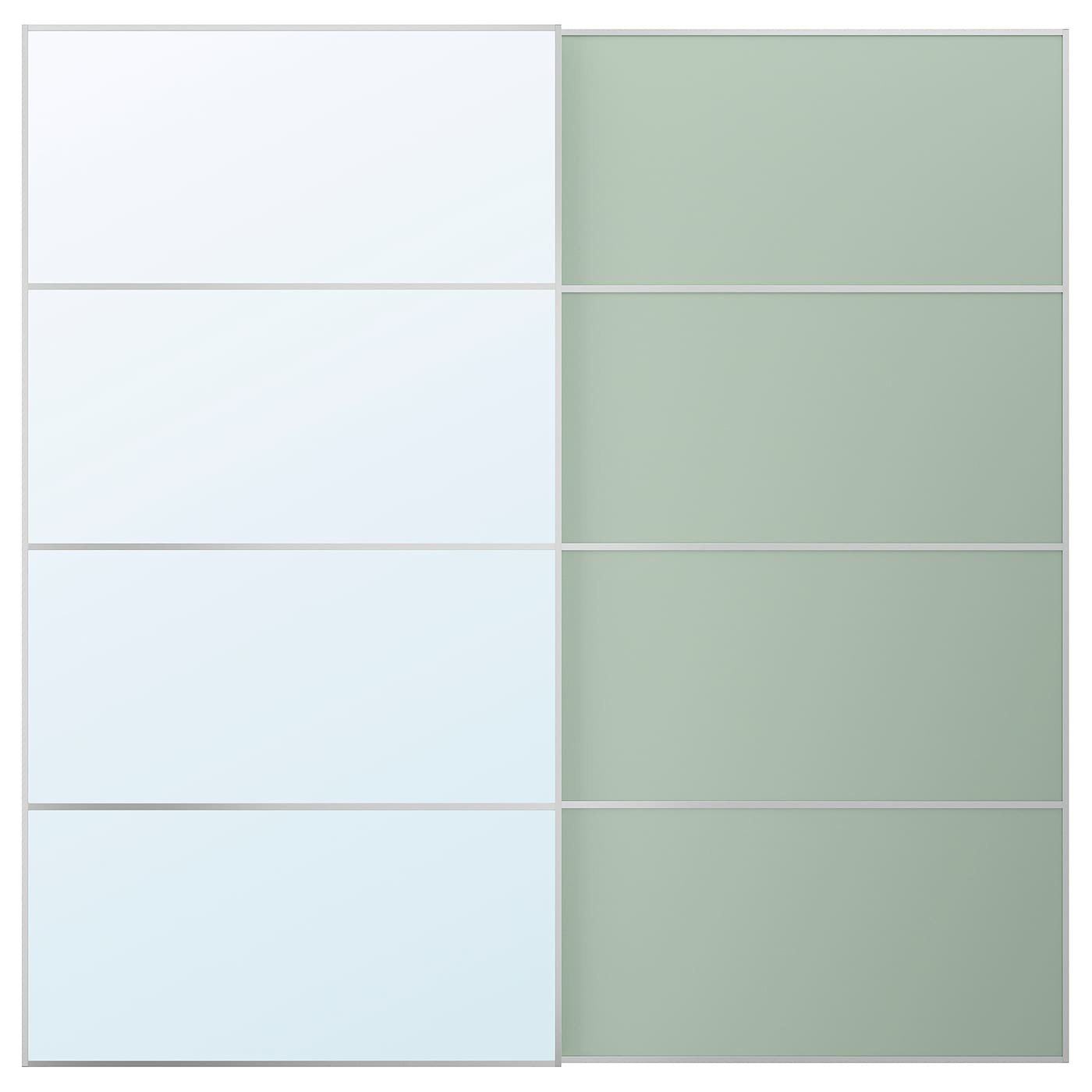 IKEA MEHAMN/AULI Drzwi przesuwne, aluminium 2str/jasnozielony lustro, 200x201 cm