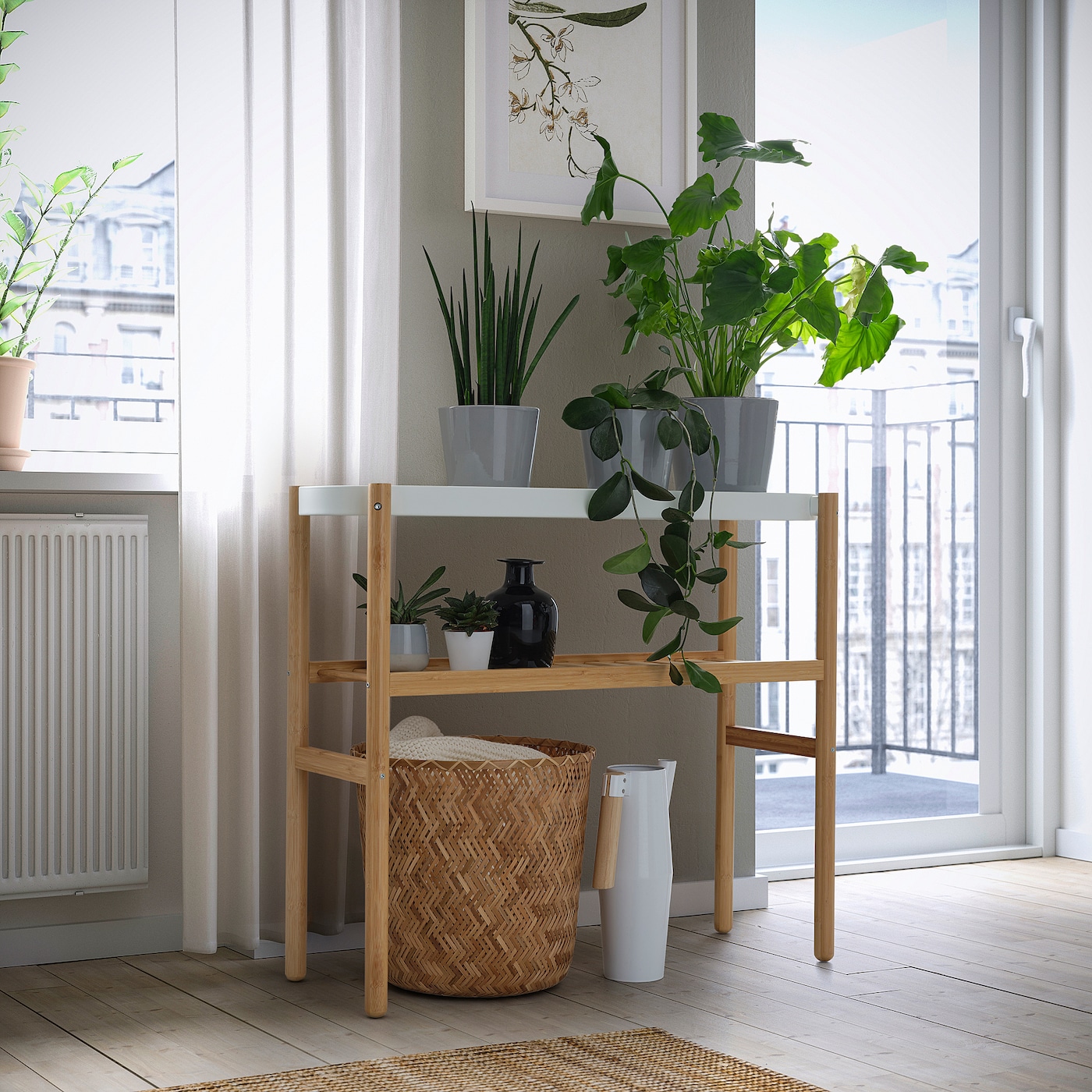 IKEA SATSUMAS stojak na doniczkę, bambus/biały, 70 cm