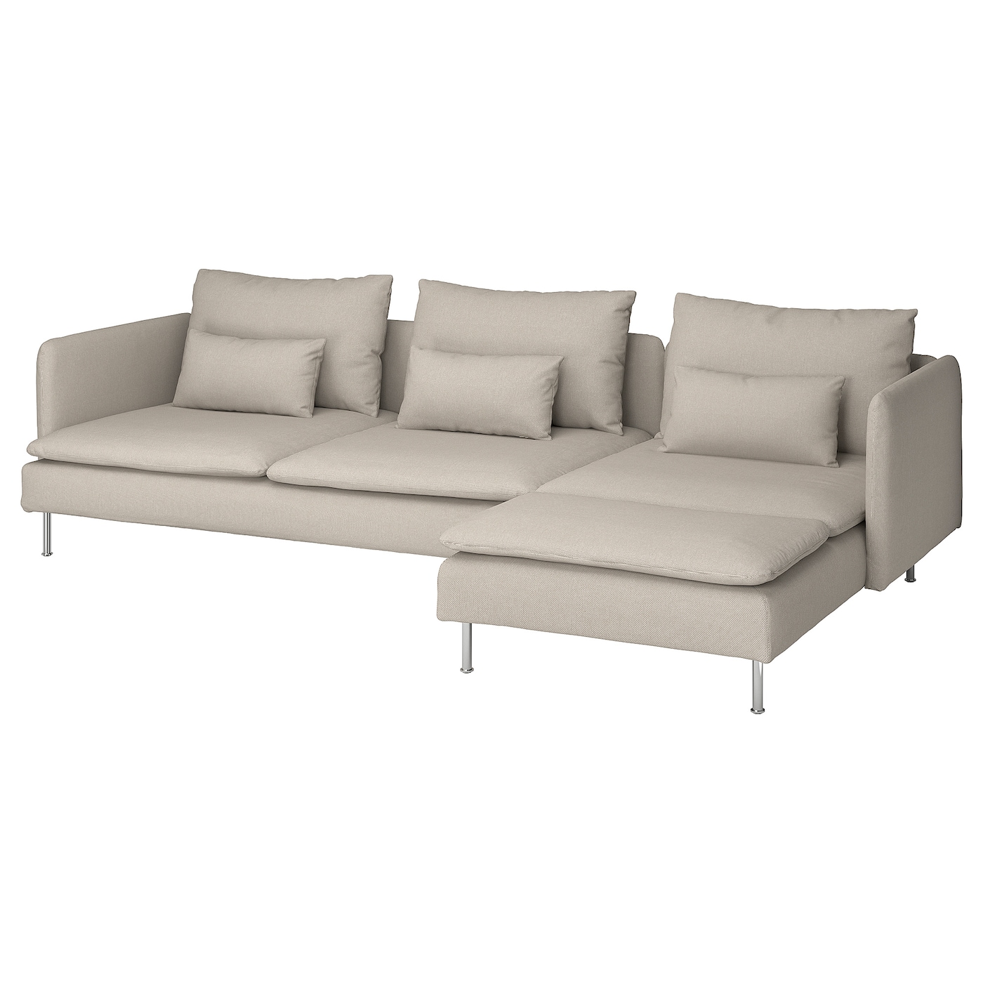 IKEA SÖDERHAMN sofa 4-osobowa z szezlongiem, Fridtuna jasnobeżowy, Szerokość: 291 cm