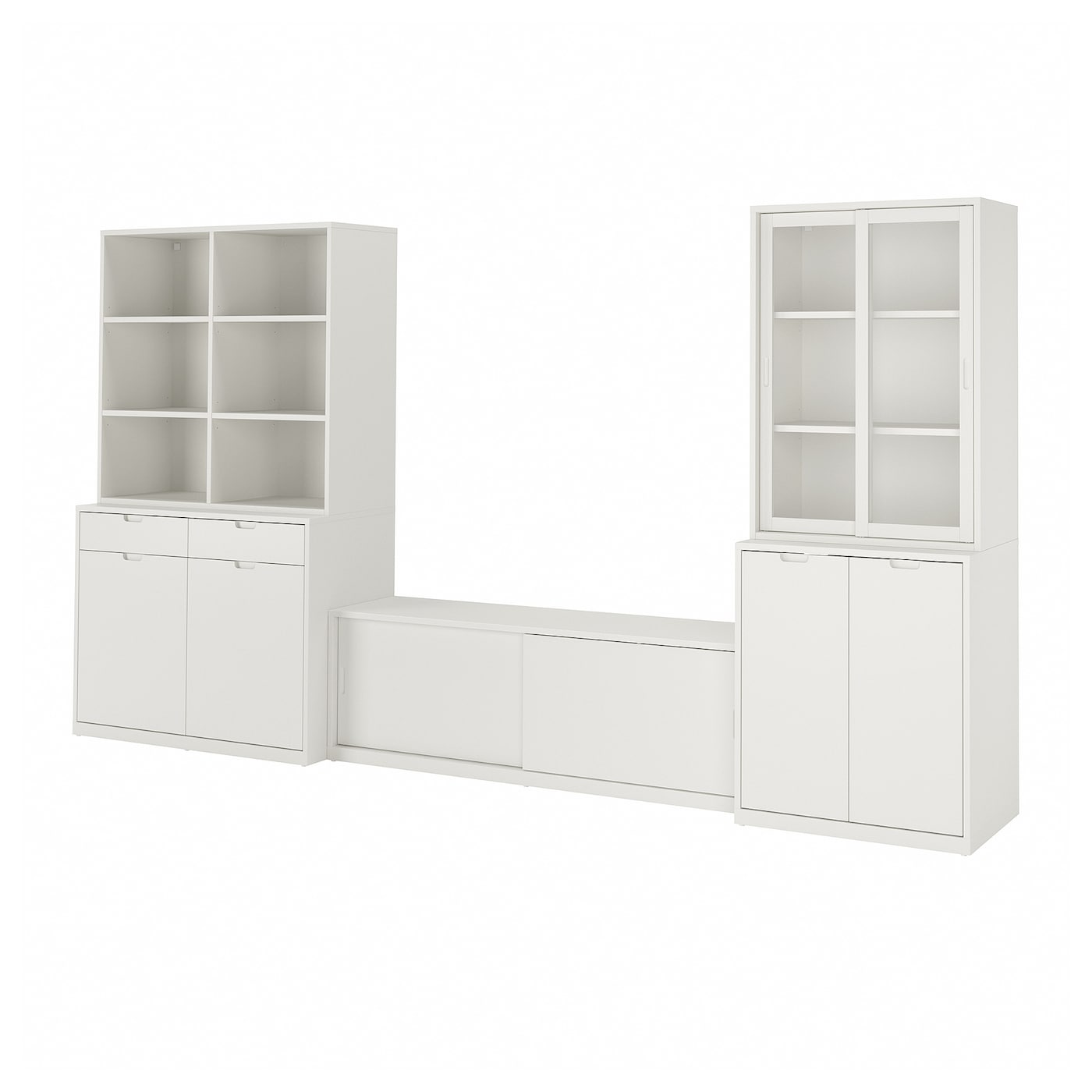 IKEA TONSTAD szafka pod TV, kremowy/szkło bezbarwne, 377x47x201 cm
