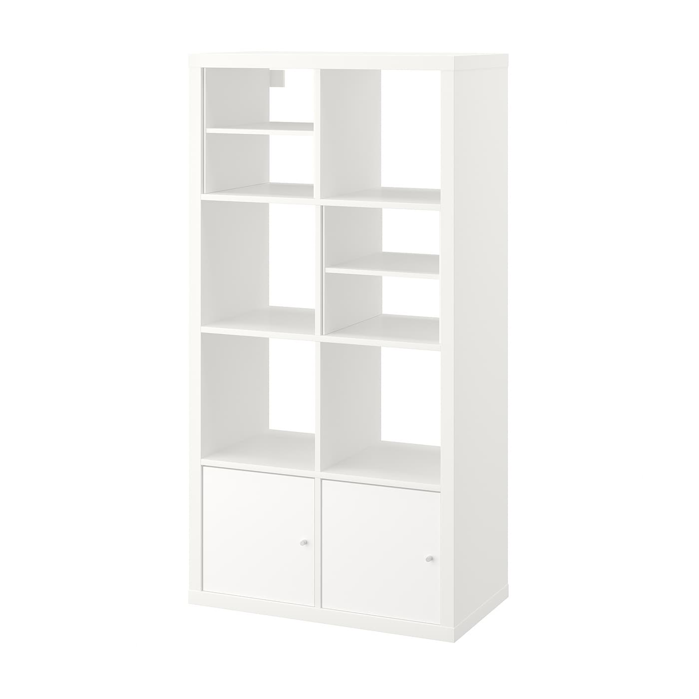 IKEA KALLAX regał, z 2 drzwi/z 2 wkładami z półką biały, 147x77 cm