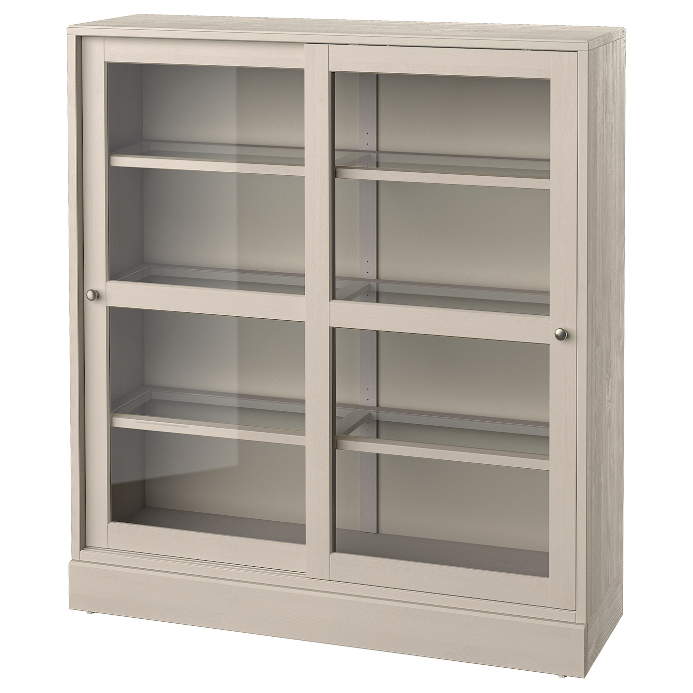 IKEA HAVSTA szafka witryna z cokołem, szarobeżowy/szkło bezbarwne, 121x37x134 cm