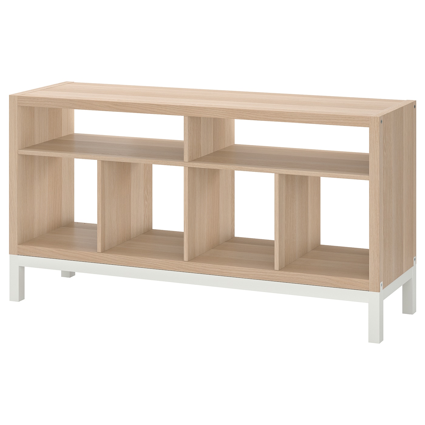IKEA KALLAX szafka RTV z podstawą, imitacja dębu bejcowanego na biało, 147x39x78 cm