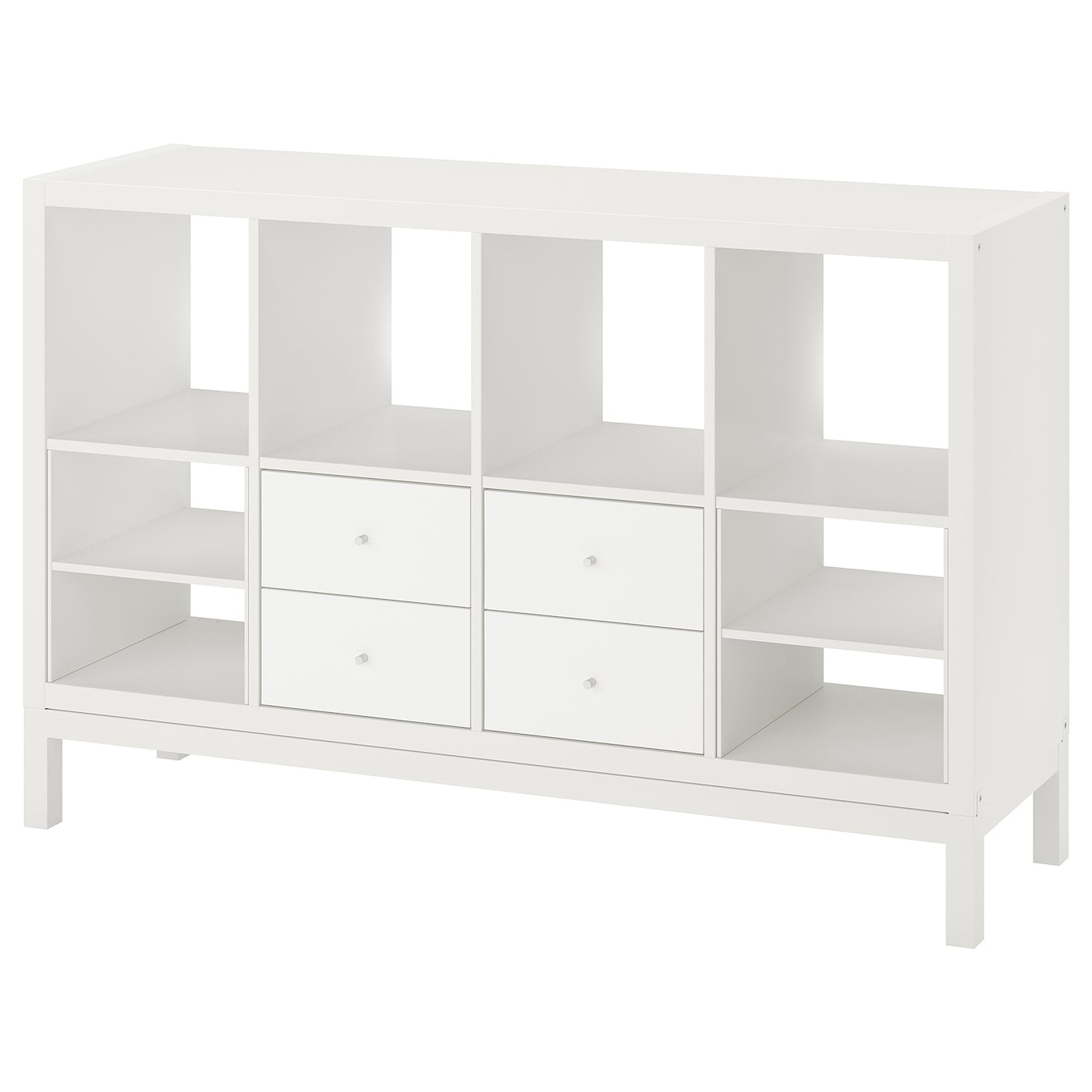 IKEA KALLAX regał z ramą nośną, z 4 szufladami/z 2 wkładami z półką biały, 147x94 cm