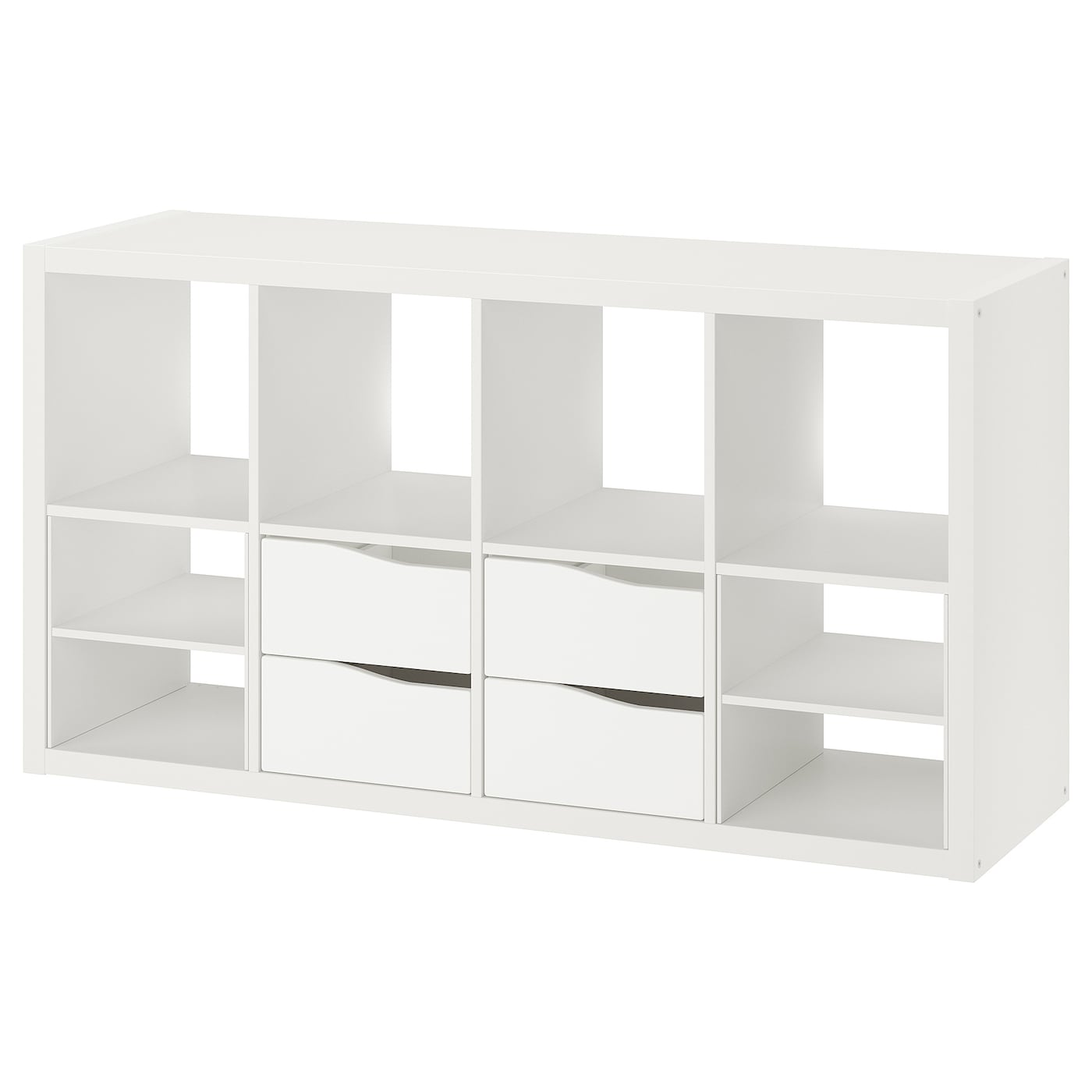 IKEA KALLAX regał, z 4 szufladami z 2 wkładami z półką/fala biały, 147x77 cm